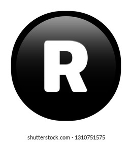 Simple soft Black English alphabet letter R circle button with inner shadow illustration in vector