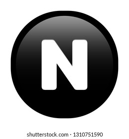 Simple soft Black English alphabet letter N circle button with inner shadow illustration in vector