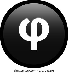 Simple soft Black Greek fraternity alphabet Symbols sign letter Φ φ Phi circle button with inner shadow illustration in vector