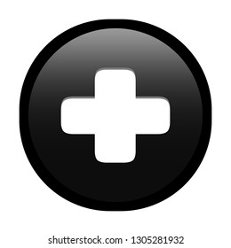 Simple soft Black Mathematical Symbols sign of + addition or plus signal circle button with inner shadow illustration in vector