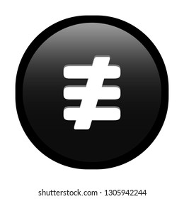 Simple soft Black Mathematical Symbols sign of Triple bar slash NOT IDENTICAL signal circle button with inner shadow illustration in vector
