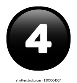 Simple soft Black number 4 four circle button with inner shadow illustration in vector