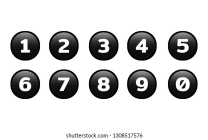 Simple soft Black number circle button set 1 - 0 with inner shadow illustration in vector