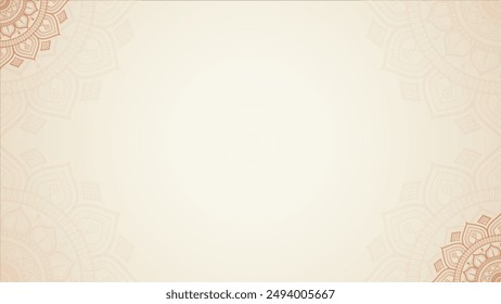 Simple Soft Blank Subtle Cream Horizontal Plain Background With Decorative Mandala Artwork Texture
