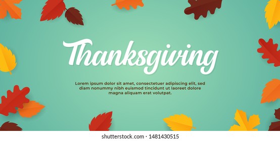 Simple soft color Thanksgiving background text with fall dry leaves vector illustration banner template