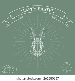 simple soft colored graphic illustration with abstract geometric rabbit and rays isolated on grey background for use in design for easter card, invitation, placard or banner