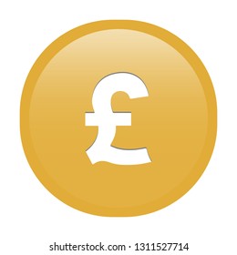 Simple soft Gold Currency symbols icon : Great Britain pound sterling GBP circle money coin button with inner shadow illustration in vector