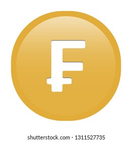 Simple soft Gold Currency symbols icon : Swiss Franc CHF circle money coin button with inner shadow illustration in vector