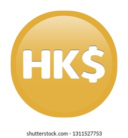 Simple soft Gold Currency symbols icon : Hong Kong Dollar HKD circle money coin button with inner shadow illustration in vector
