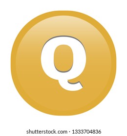 Simple soft Gold Currency symbols icon : Guatemala’s Guatemalan quetzal GTQ Q circle money coin button with inner shadow illustration in vector