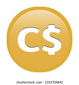 Simple soft Gold Currency symbols icon : Nicaragua’s Nicaraguan córdoba NIO c$ circle money coin button with inner shadow illustration in vector