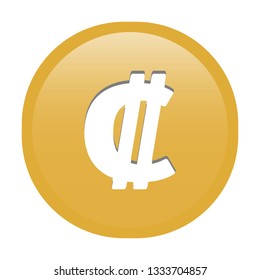 Simple soft Gold Currency symbols icon : El Salvador and Costa Rica’s colón ₡  circle money coin button with inner shadow illustration in vector
