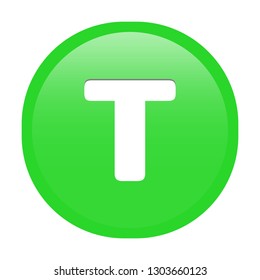 Simple soft Green English alphabet letter T circle button with inner shadow illustration in vector