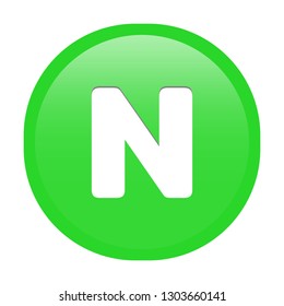 Simple soft Green English alphabet letter N circle button with inner shadow illustration in vector