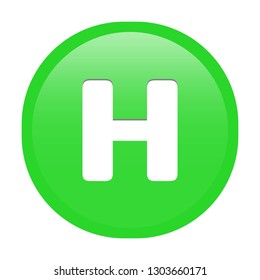 Simple soft Green English alphabet letter H circle button with inner shadow illustration in vector