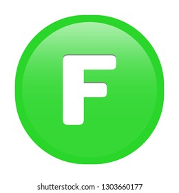 Simple soft Green English alphabet letter F circle button with inner shadow illustration in vector