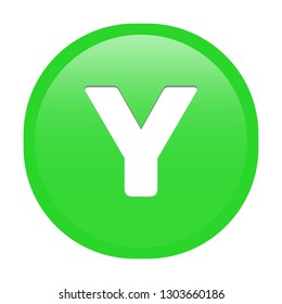 Simple soft Green English alphabet letter Y circle button with inner shadow illustration in vector