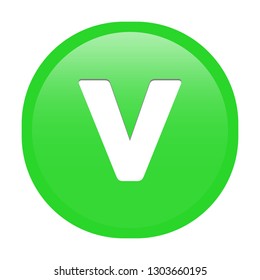 Simple soft Green English alphabet letter V circle button with inner shadow illustration in vector