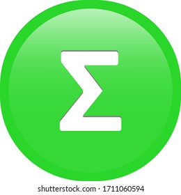 Simple soft green fraternity alphabet Symbols sign capital letter Σ σ ς Sigma circle button with inner shadow illustration in vector