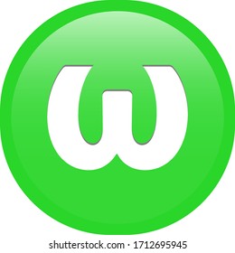 Simple soft Green Greek fraternity alphabet Symbols sign letter Ω ω Omega circle button with inner shadow illustration in vector
