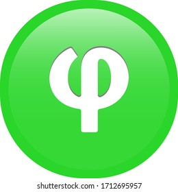 Simple soft Green Greek fraternity alphabet Symbols sign letter Φ φ Phi circle button with inner shadow illustration in vector