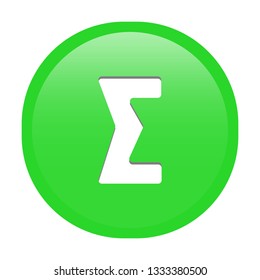 Simple soft Green Mathematical Symbols sign of Σ sum or sigma signal circle button with inner shadow illustration in vector