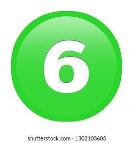 Simple soft Green number 6 six button with inner shadow illustration in vector