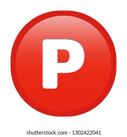 Simple soft Red English alphabet letter P circle button with inner shadow illustration in vector