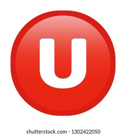 Simple soft Red English alphabet letter U circle button with inner shadow illustration in vector
