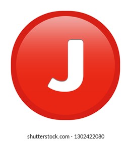 Simple soft Red English alphabet letter J circle button with inner shadow illustration in vector