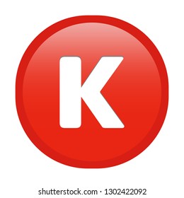 Simple soft Red English alphabet letter K circle button with inner shadow illustration in vector