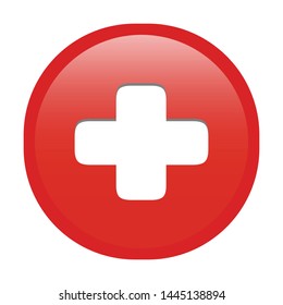 Simple soft red Mathematical Symbols sign of addition or plus signal circle button with inner shadow illustration in vector