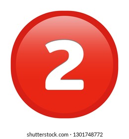 Simple soft Red number 2 two button with inner shadow illustration in vector
