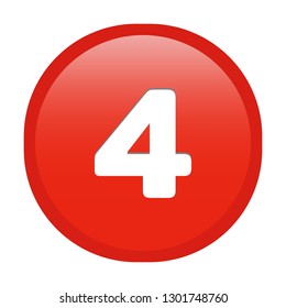 Simple soft Red number 4 four button with inner shadow illustration in vector