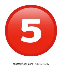 Simple soft Red number 5 five button with inner shadow illustration in vector