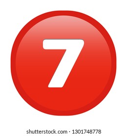 Simple soft Red number 7 seven button with inner shadow illustration in vector