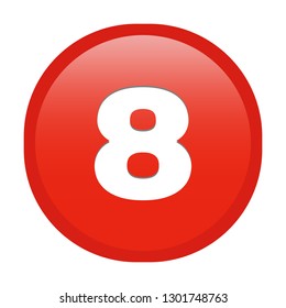 Simple soft Red number 8 eight button with inner shadow illustration in vector