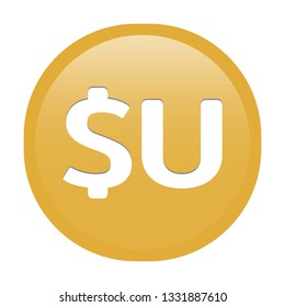 Simple soft Yellow GOLD Currency symbols icon : Uruguay’s Uruguayan peso UYU circle money coin button with inner shadow illustration in vector