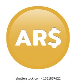 Simple soft Yellow GOLD Currency symbols icon : Argentina’s Argentine peso ARS circle money coin button with inner shadow illustration in vector