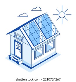 Simple Solar Cell Home System Diagram Energy Saving Icon Symbol Isometric