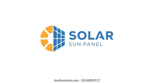Simple solar sun panel logo template. Natural solar energy logo design vector illustration.