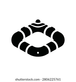Simple solid black graphic of a lifebuoy for maritime safety and emergency aid applications. Essential for water sports or nautical themes.