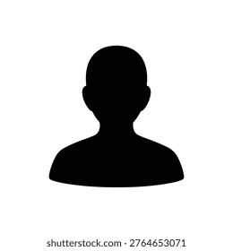 A simple, solid black silhouette of a human head and shoulders against a plain white background, devoid of facial features or details.