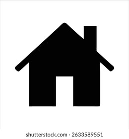 A simple, solid black silhouette icon of a house with a door and chimney. This minimalist vector graphic is ideal for web design, app interfaces, and representing concepts like home, property,