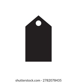 A simple, solid black tag with a pointed top and a small circular hole near the upper edge for hanging or attachment. The design is flat, two-dimensional, and lacks any additional details or textures.