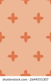 Simples cruz sólida quatro pétalas flores em um padrão de pontos minimalista em cores de pêssego pastel no fundo de creme. Padrão de vetor floral sem emenda. Ótimo para decoração de casa, tecido, papel de parede, envoltório de presente.