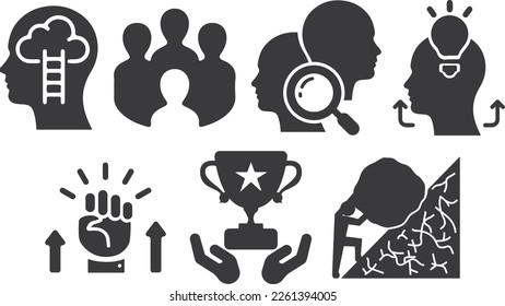 Simple solid fill icon set that contain hard work icons