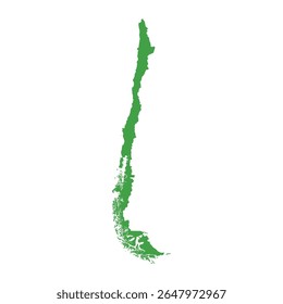 Simples mapa verde mostrando a forma do Chile sem rótulos ou bordas.
