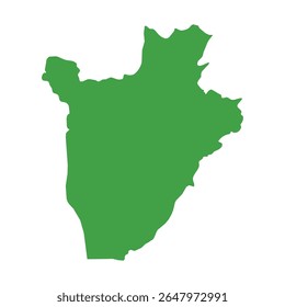 Simple solid green outline map showing Burundi's shape without labels or borders.