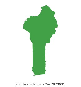 Simple solid green outline map showing Benin's shape without labels or borders.